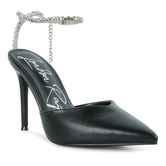 high heeled rhinestone mule sandals#color_black