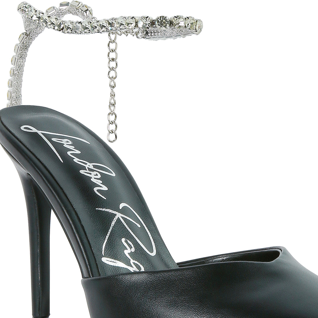 high heeled rhinestone mule sandals#color_black
