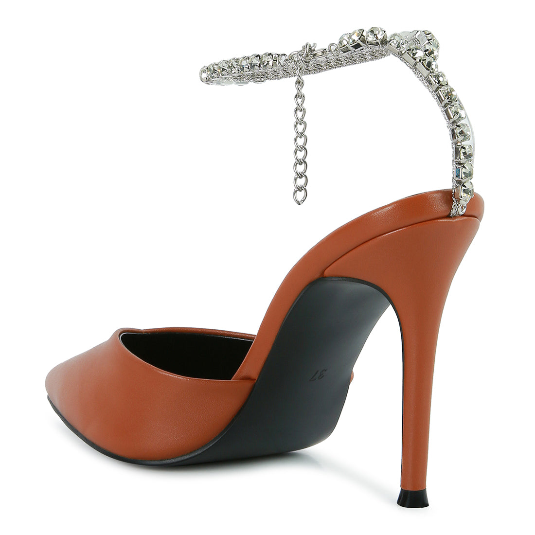 high heeled rhinestone mule sandals#color_tan