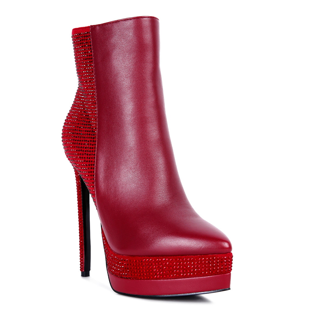 diamante set high heeled ankle boot#color_burgundy
