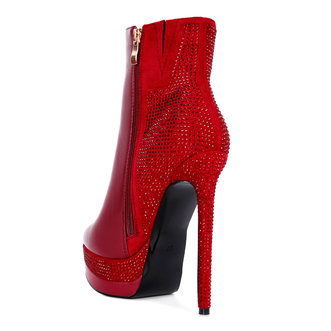 diamante set high heeled ankle boot#color_burgundy