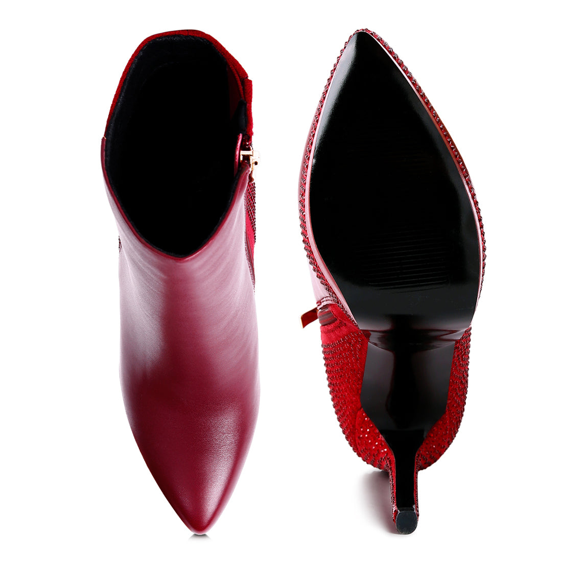 diamante set high heeled ankle boot#color_burgundy