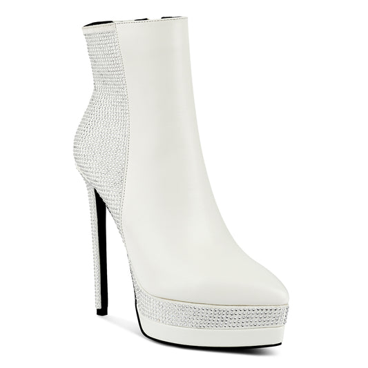 diamante set high heeled ankle boot#color_white