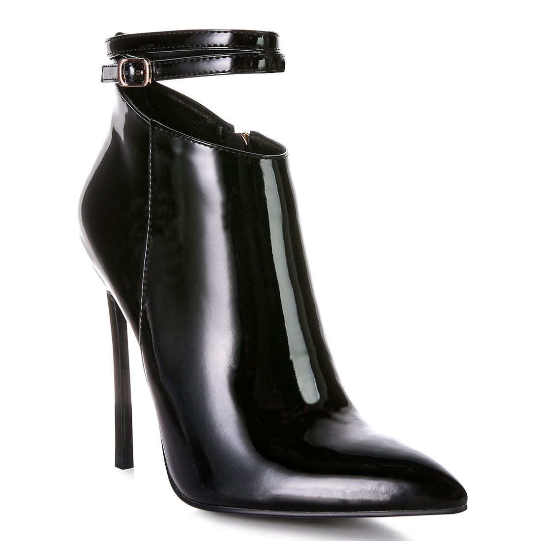 pointed toe high heeled ankle boots#color_black