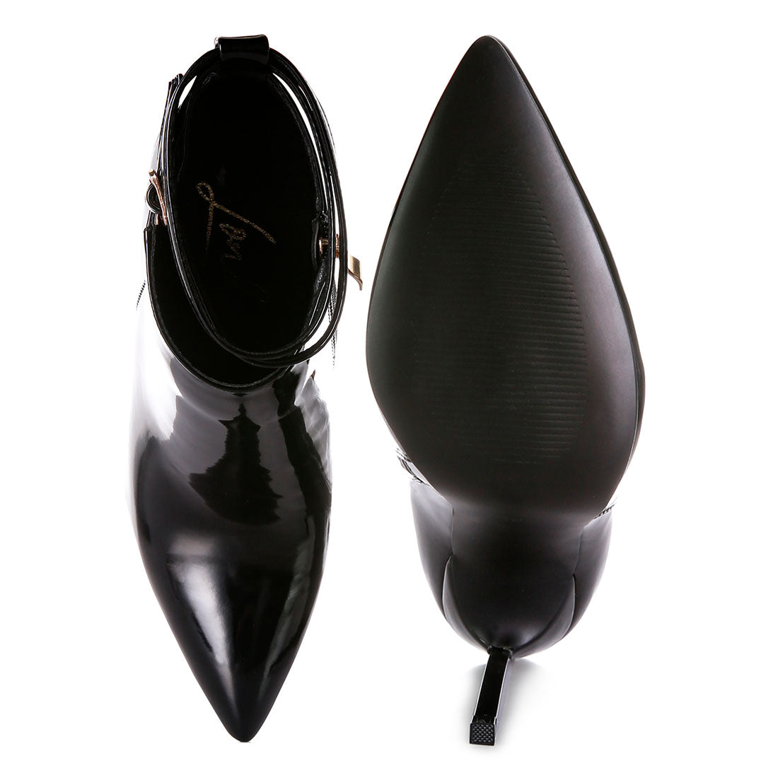 pointed toe high heeled ankle boots#color_black