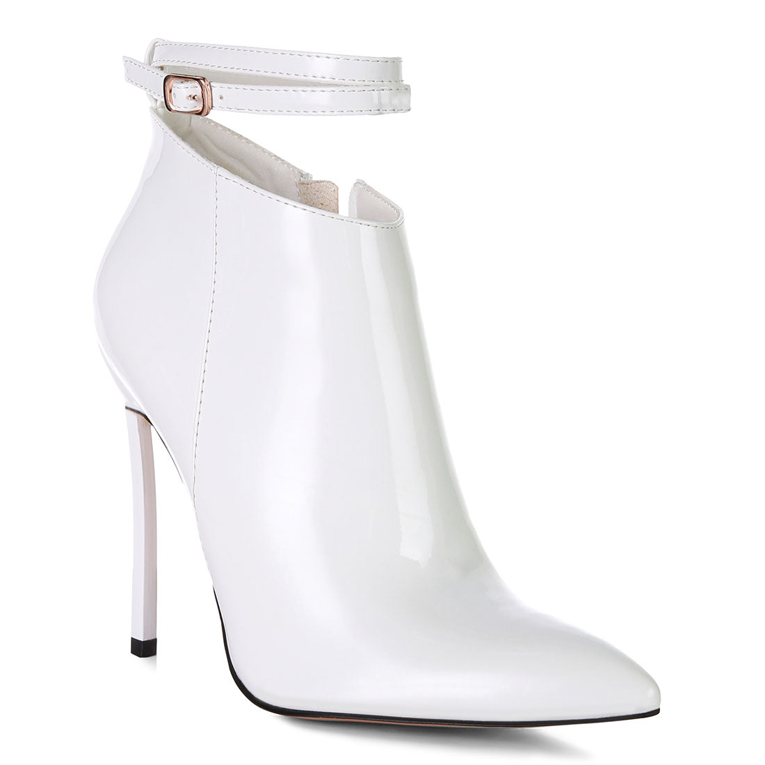 pointed toe high heeled ankle boots#color_white