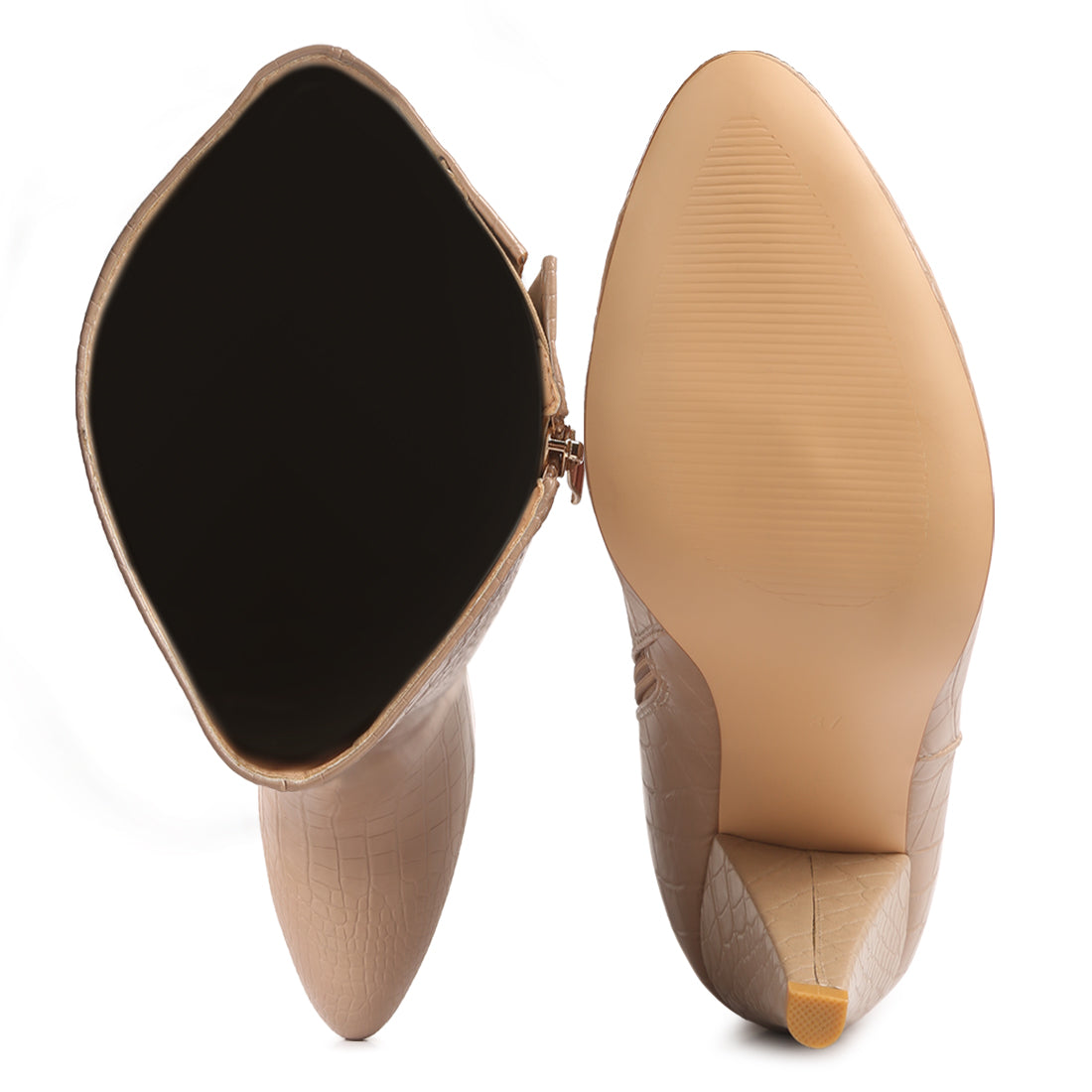 calf croc heel boots#color_beige