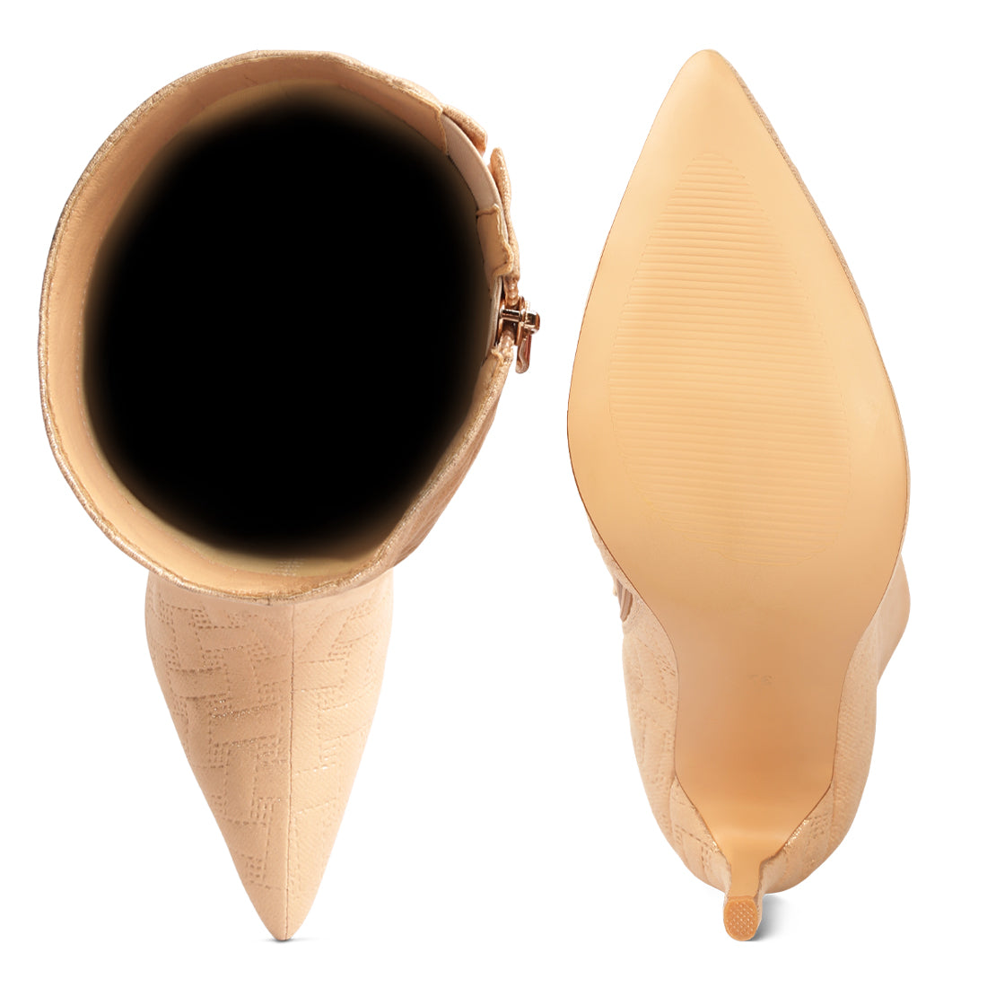 quilted high heeled calf boots#color_beige