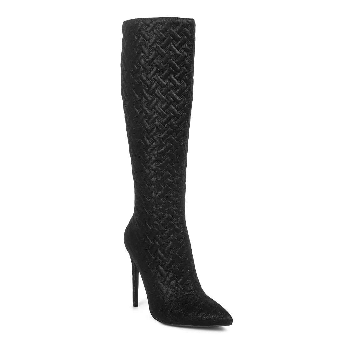 quilted high heeled calf boots#color_black