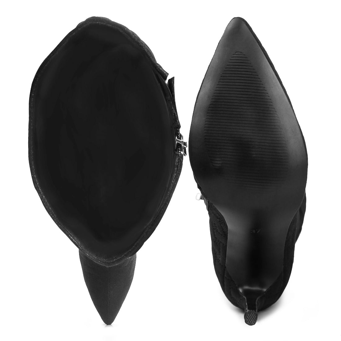 quilted high heeled calf boots#color_black