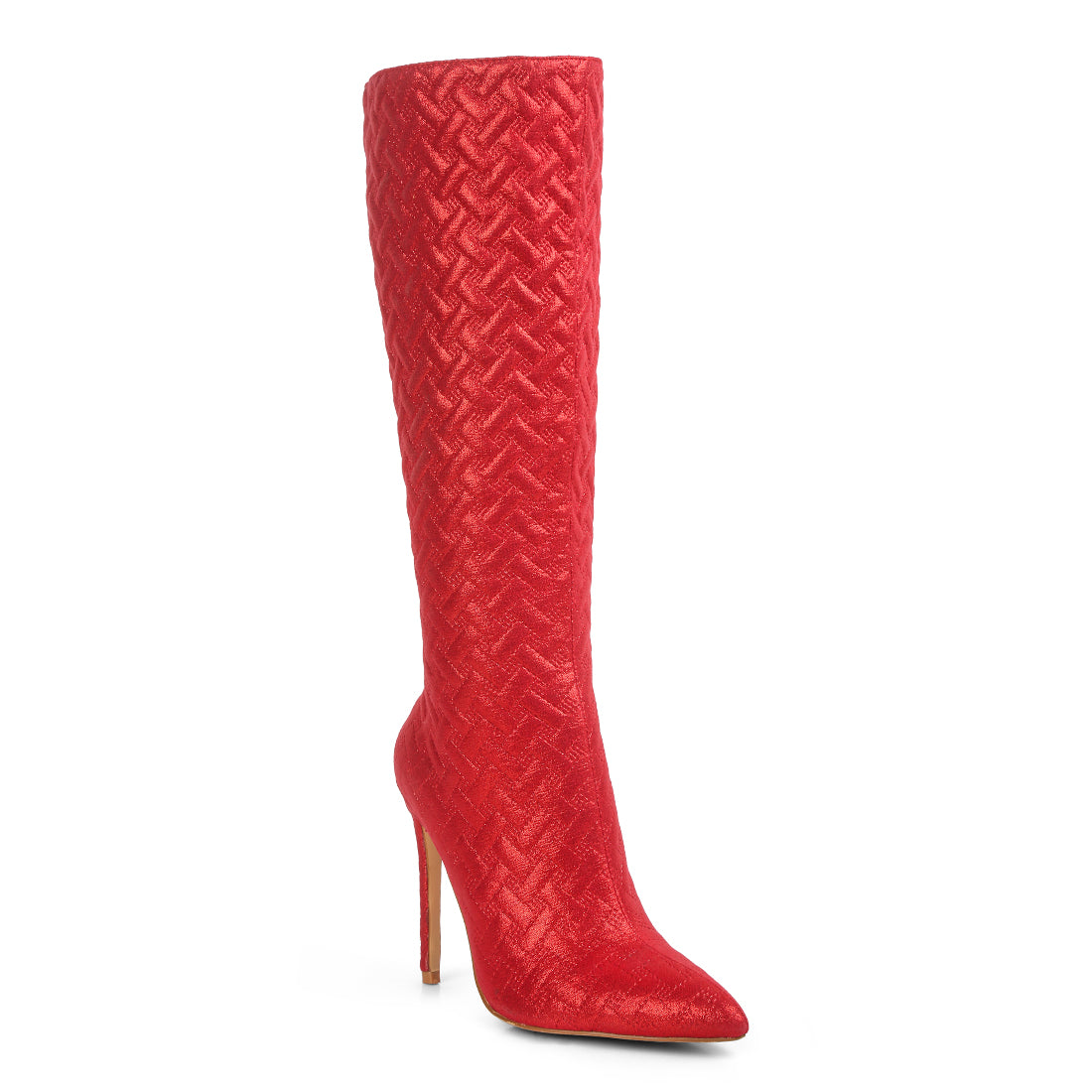 quilted high heeled calf boots#color_red