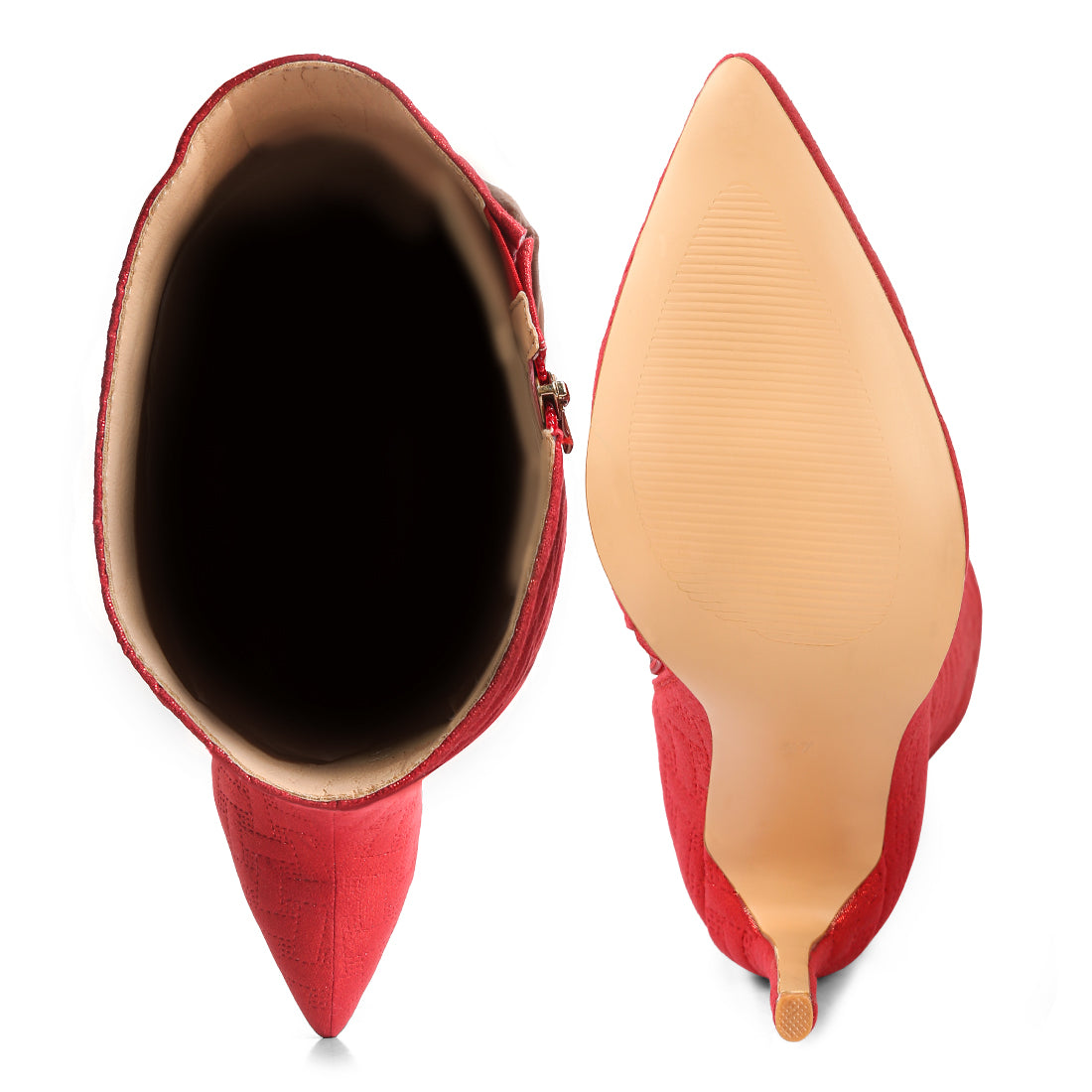 quilted high heeled calf boots#color_red