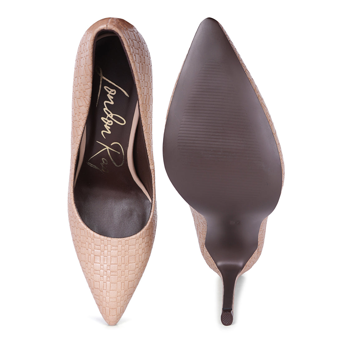 high heel pointed toe pumps#color_beige