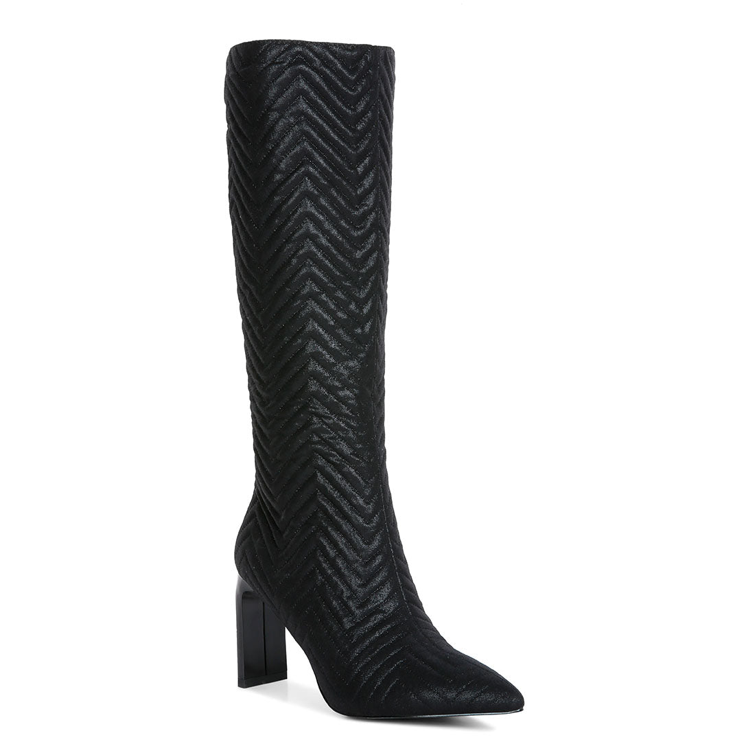 quilted italian high block heeled calf boots#color_black