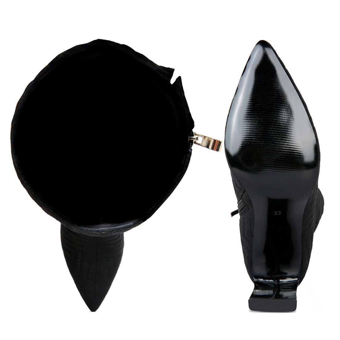 quilted italian high block heeled calf boots#color_black