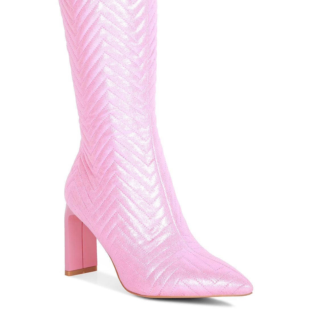 quilted italian high block heeled calf boots#color_pink