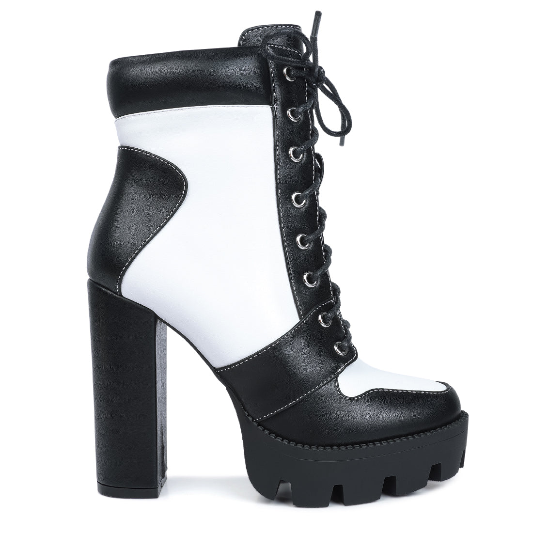 moos cow printed lace up block heel boots#color_black