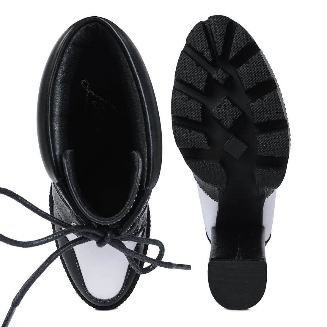 moos cow printed lace up block heel boots#color_black