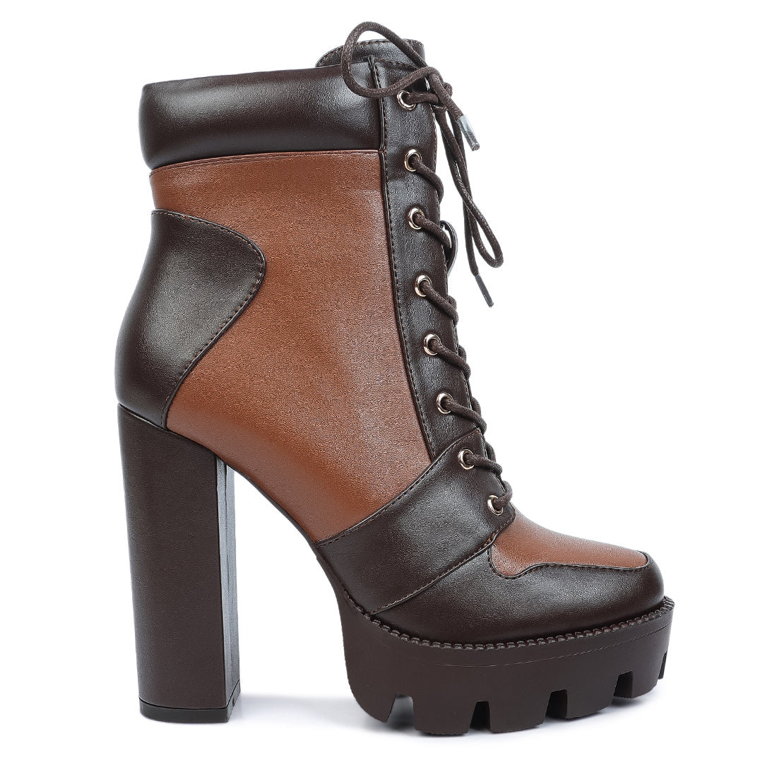 moos cow printed lace up block heel boots#color_brown