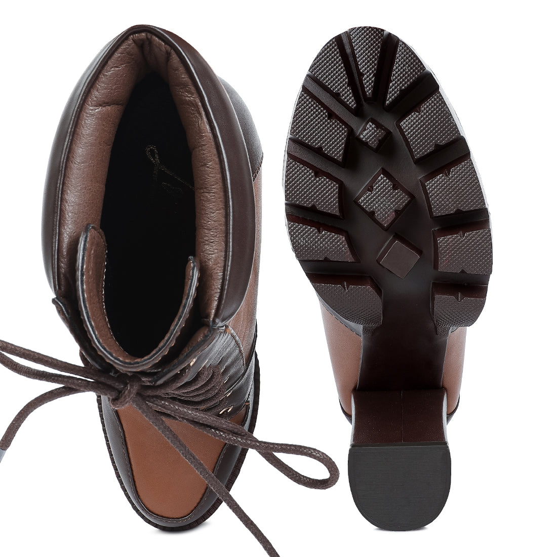 moos cow printed lace up block heel boots#color_brown