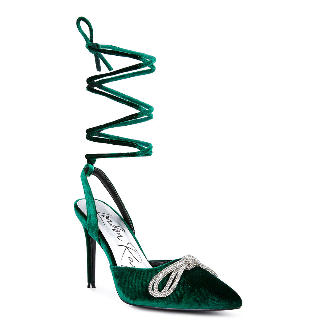 big treat high heeled jewel velvet mules#color_green