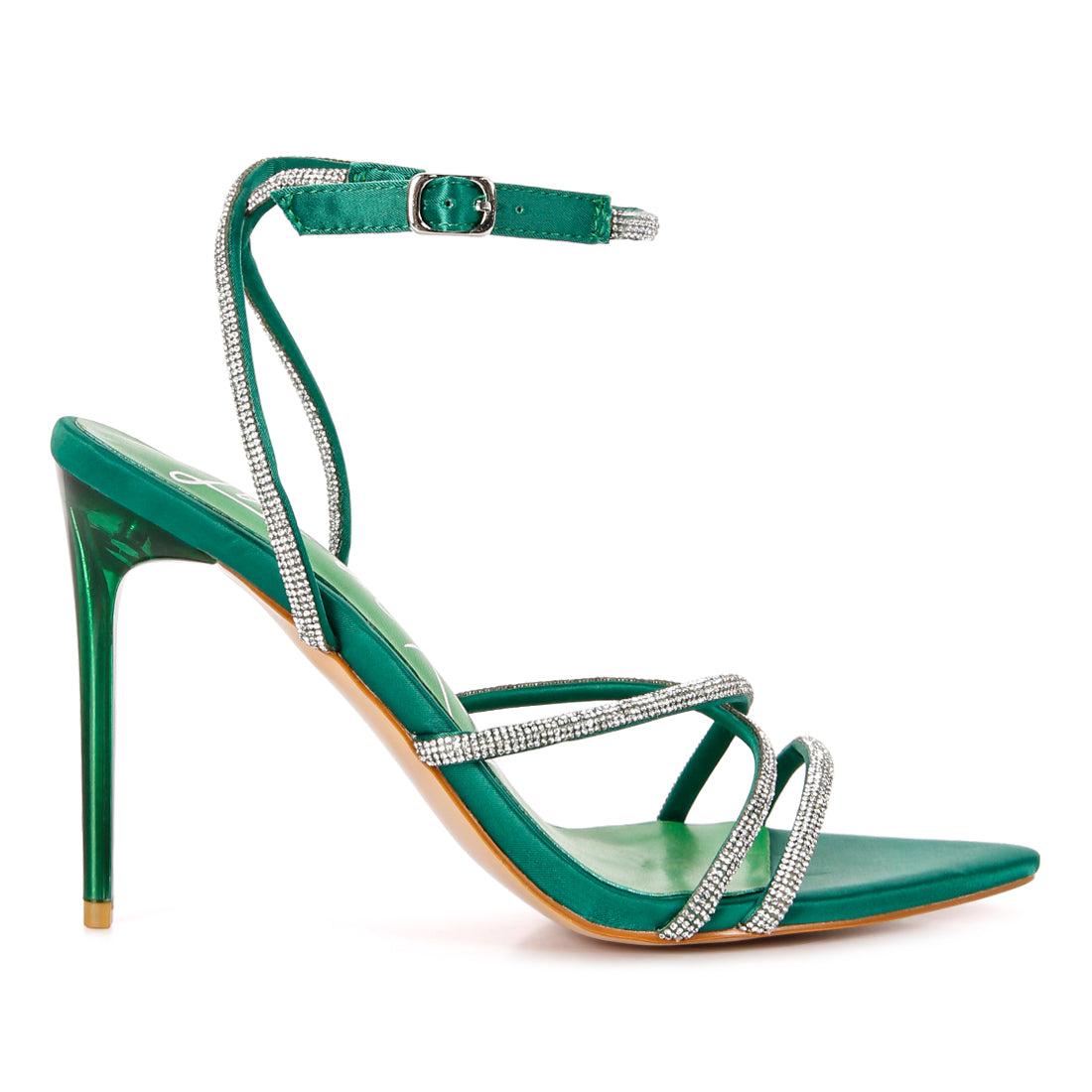 diamante strap high heeled stiletto sandals#color_green