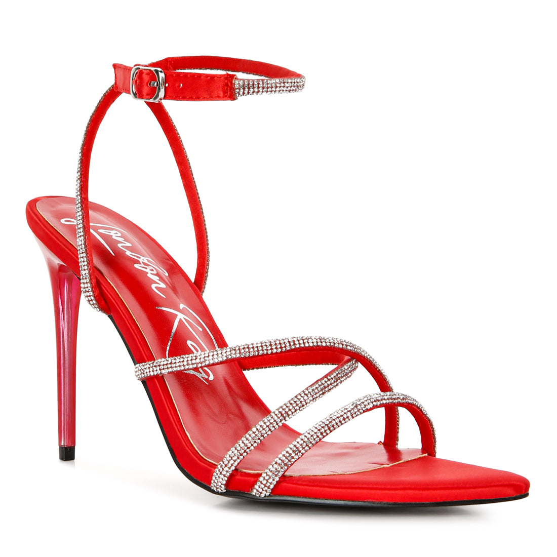 diamante strap high heeled stiletto sandals#color_red