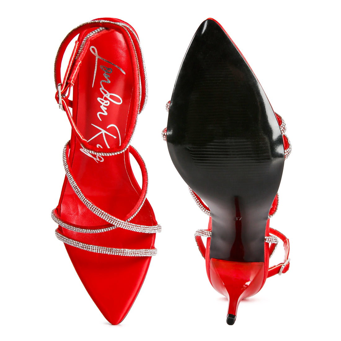 diamante strap high heeled stiletto sandals#color_red