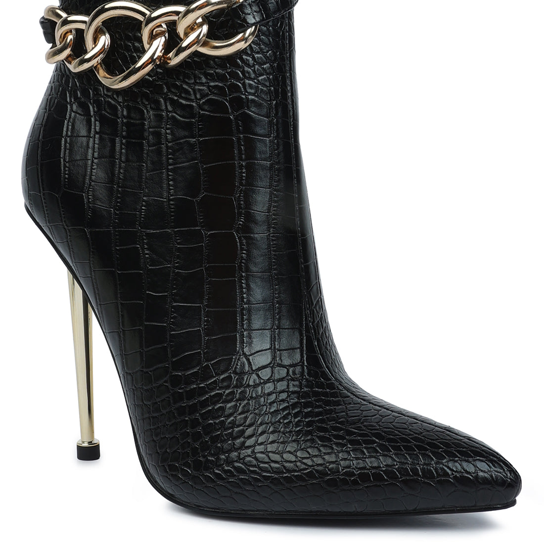 nicole croc patterned high heeled ankle boots#color_black