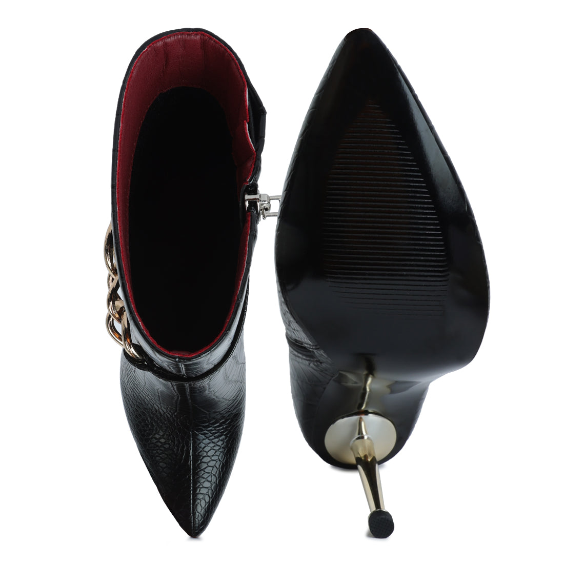 nicole croc patterned high heeled ankle boots#color_black