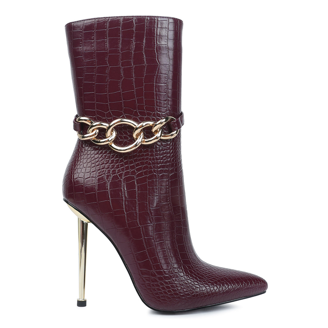 nicole croc patterned high heeled ankle boots#color_burgundy