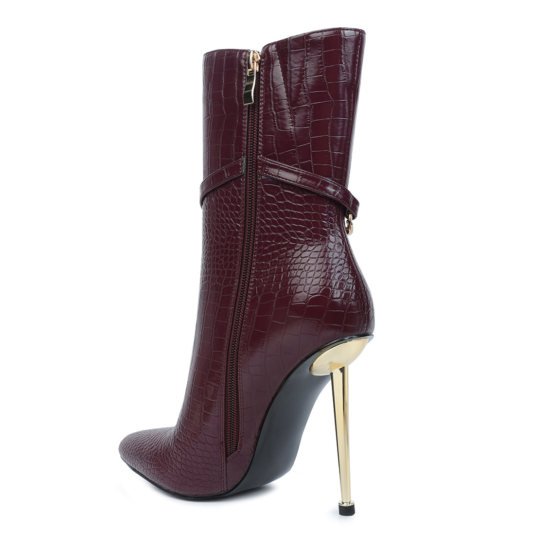 nicole croc patterned high heeled ankle boots#color_burgundy