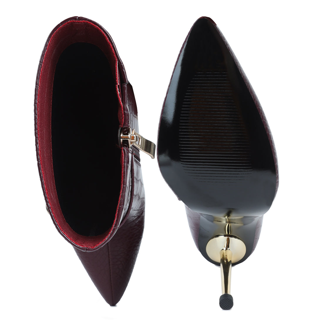 nicole croc patterned high heeled ankle boots#color_burgundy