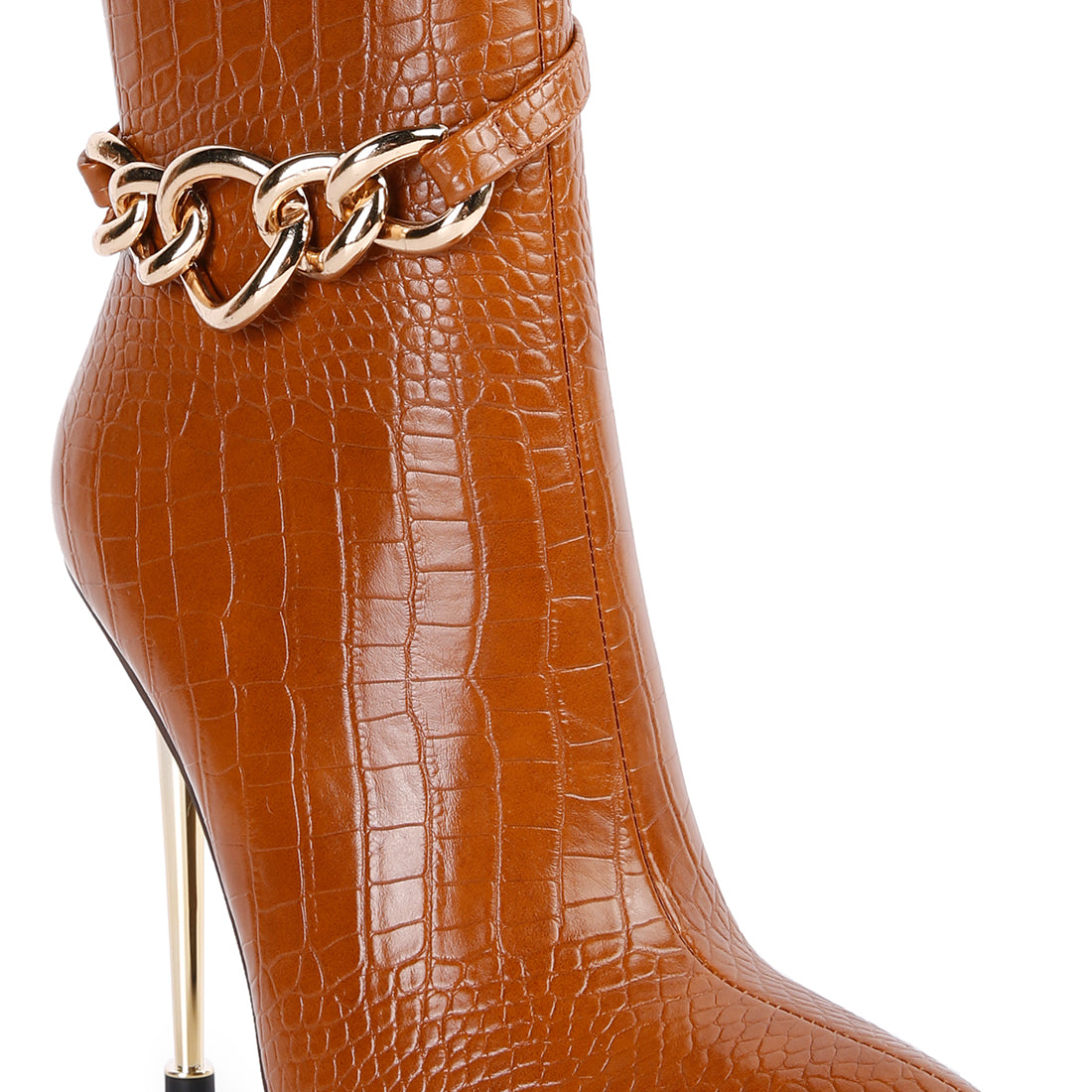 nicole croc patterned high heeled ankle boots#color_tan