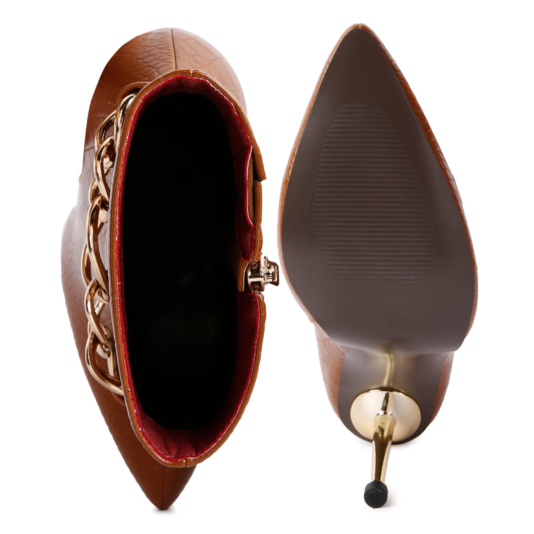 nicole croc patterned high heeled ankle boots#color_tan