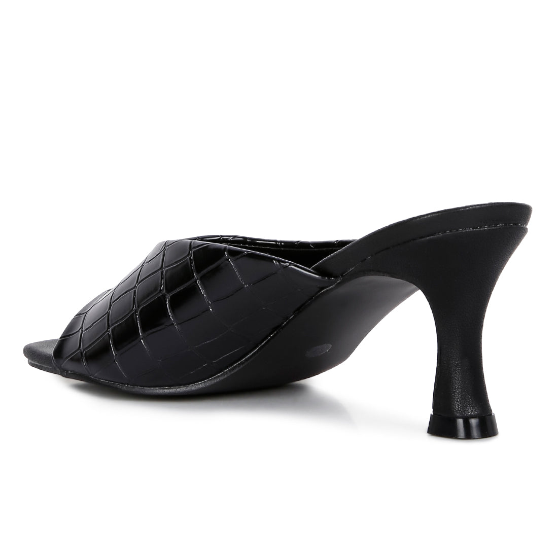 Black Croc Kitten Heel Slider Sandals
