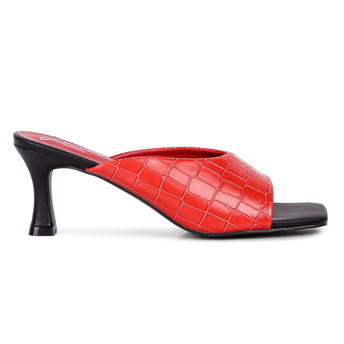 Red Croc Kitten Heel Slider Sandals