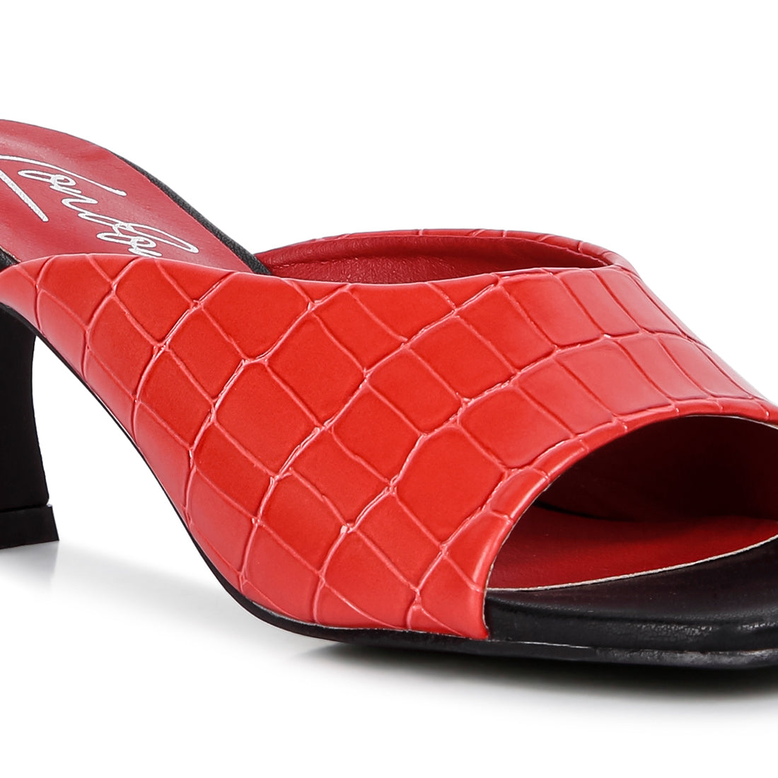 Red Croc Kitten Heel Slider Sandals