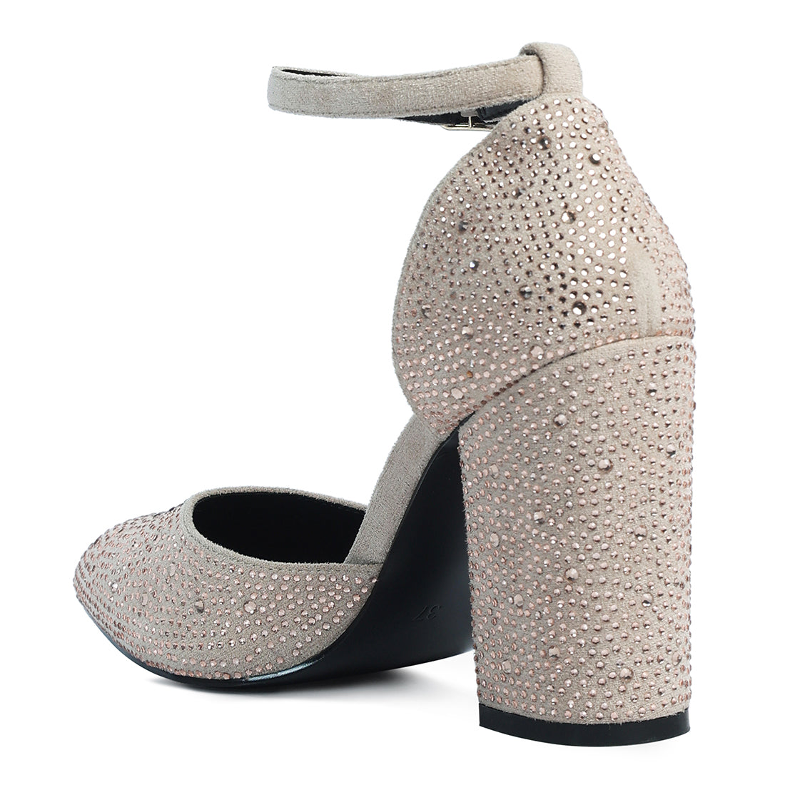 microfiber diamante block heeled sandal#color_beige