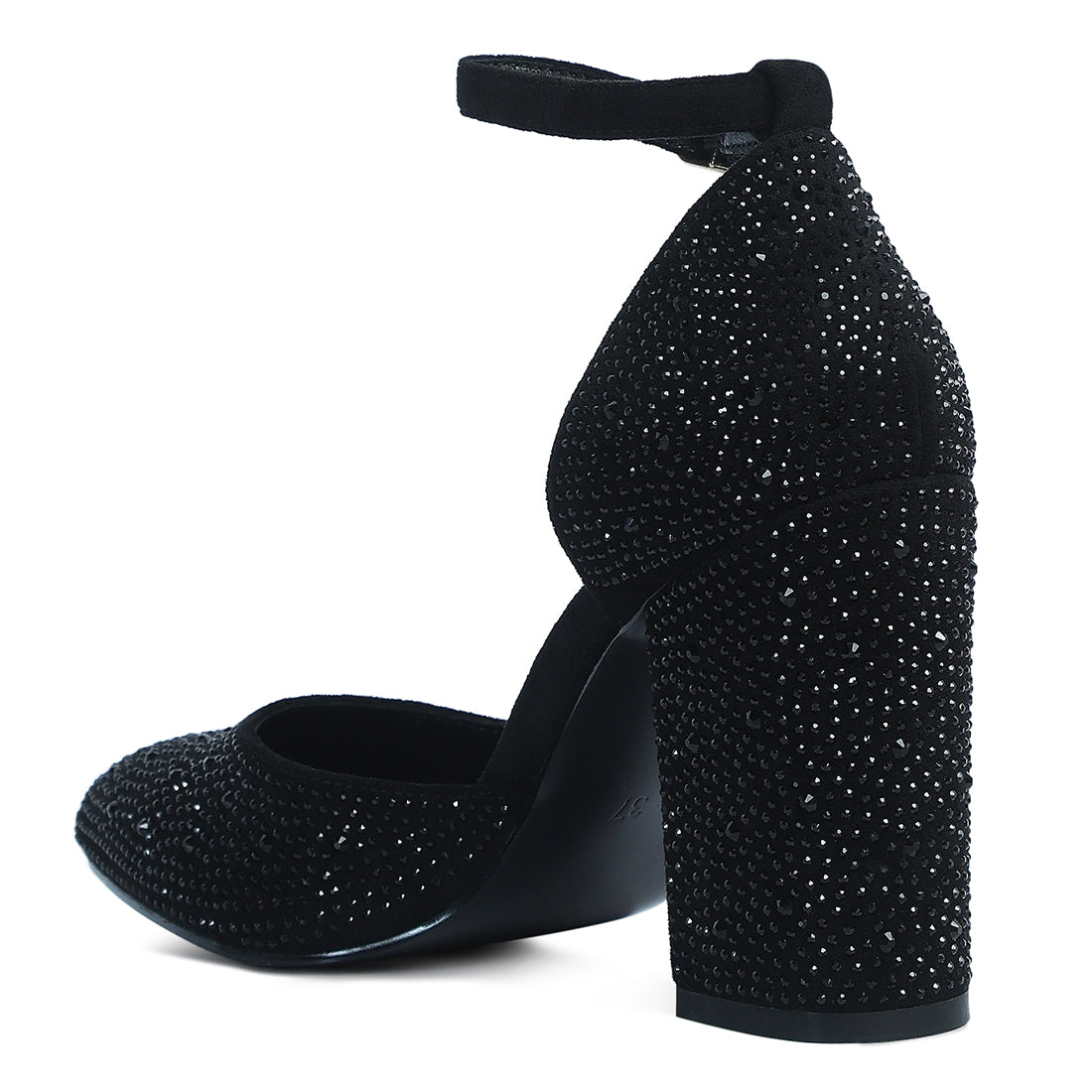 microfiber diamante block heeled sandal#color_black