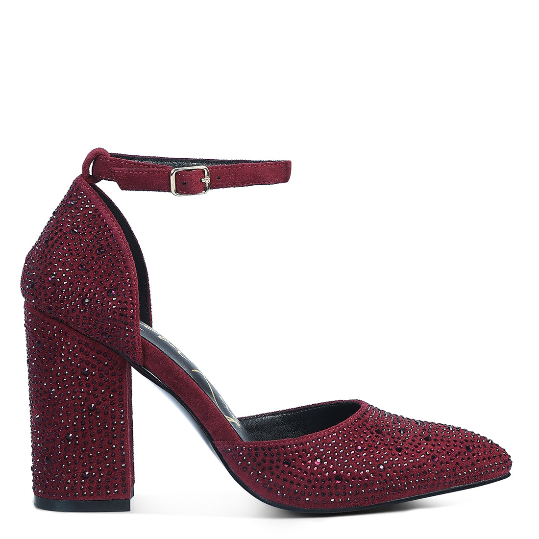 microfiber diamante block heeled sandal#color_burgundy