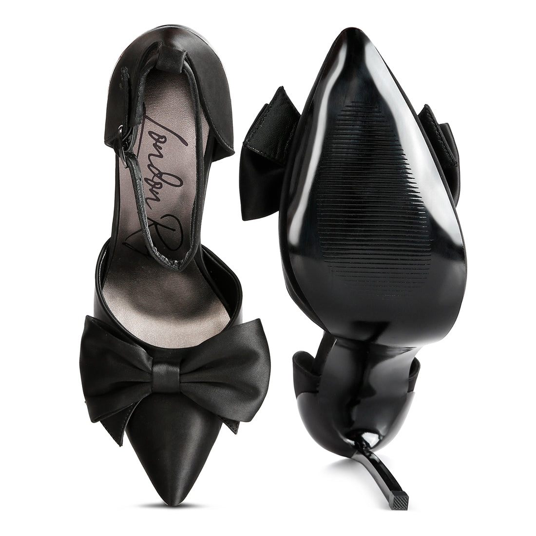 high heeled bow sandals#color_black