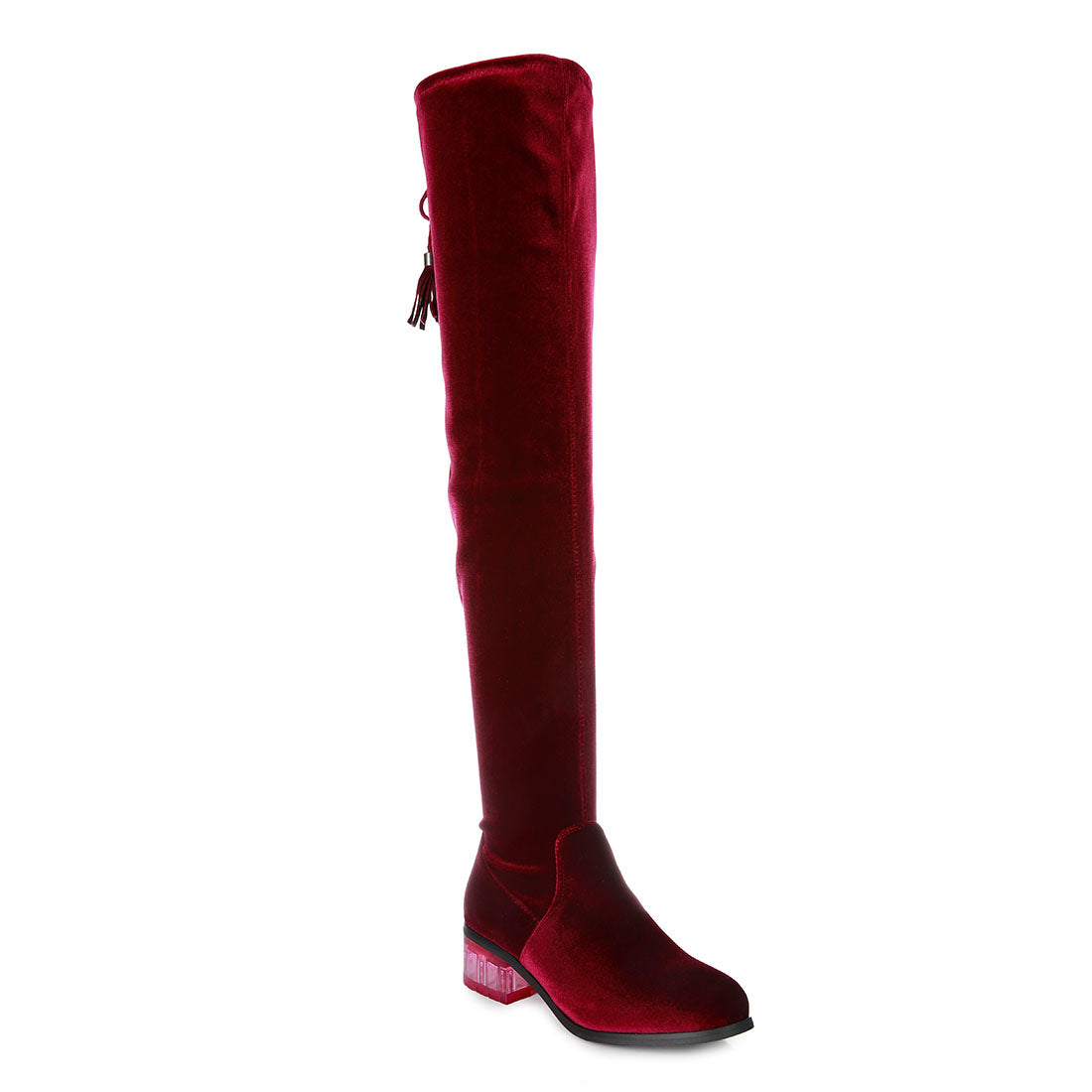 rumple velvet over the knee clear heel boots#color_burgundy
