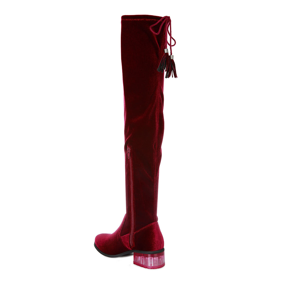 rumple velvet over the knee clear heel boots#color_burgundy
