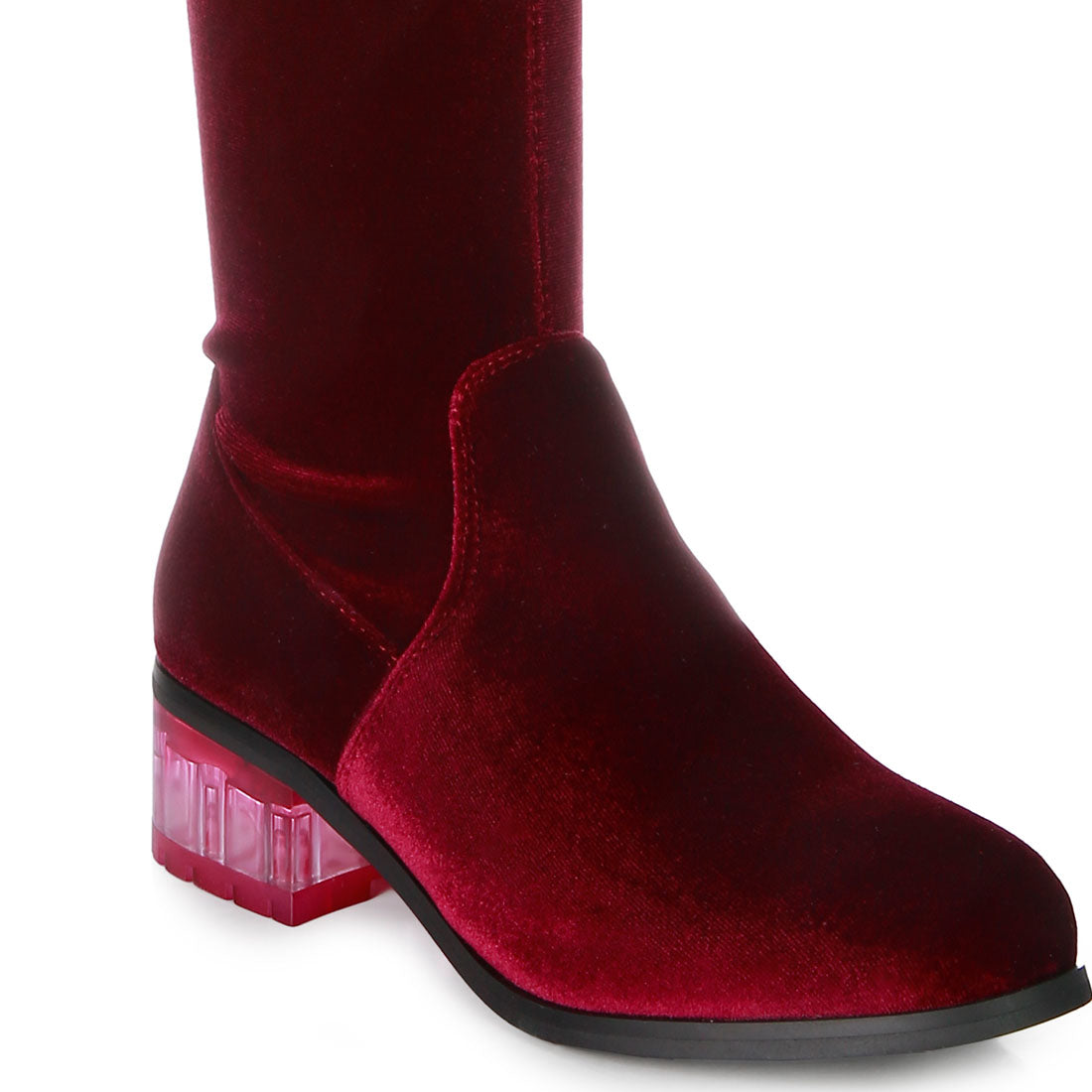 rumple velvet over the knee clear heel boots#color_burgundy
