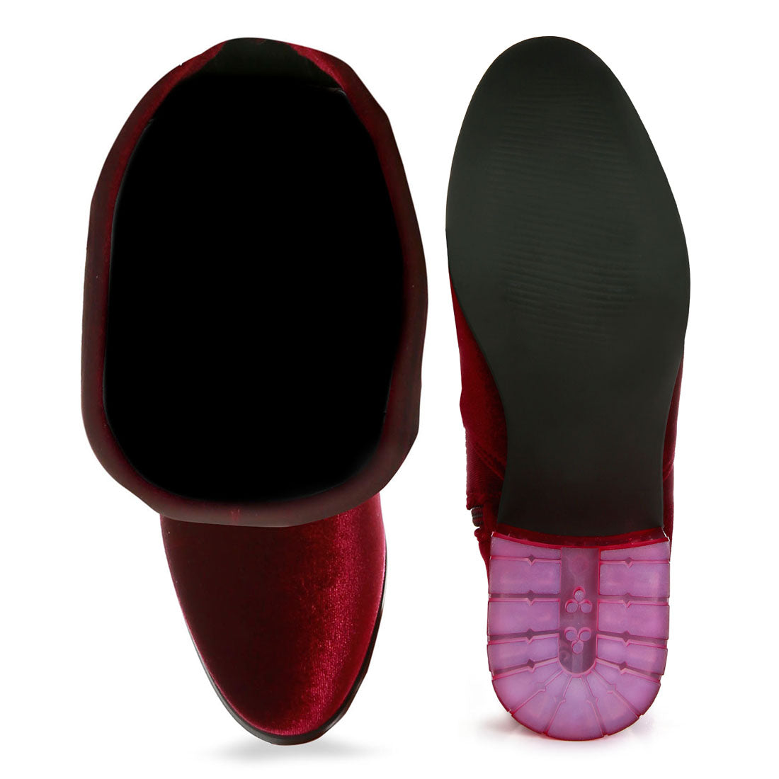 rumple velvet over the knee clear heel boots#color_burgundy