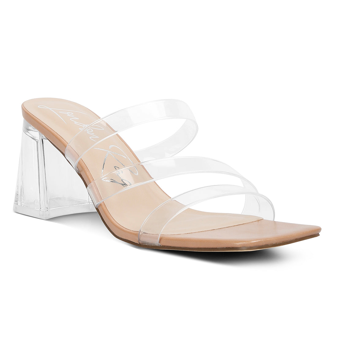 chartz multiple straps clear heel sandals#color_camel