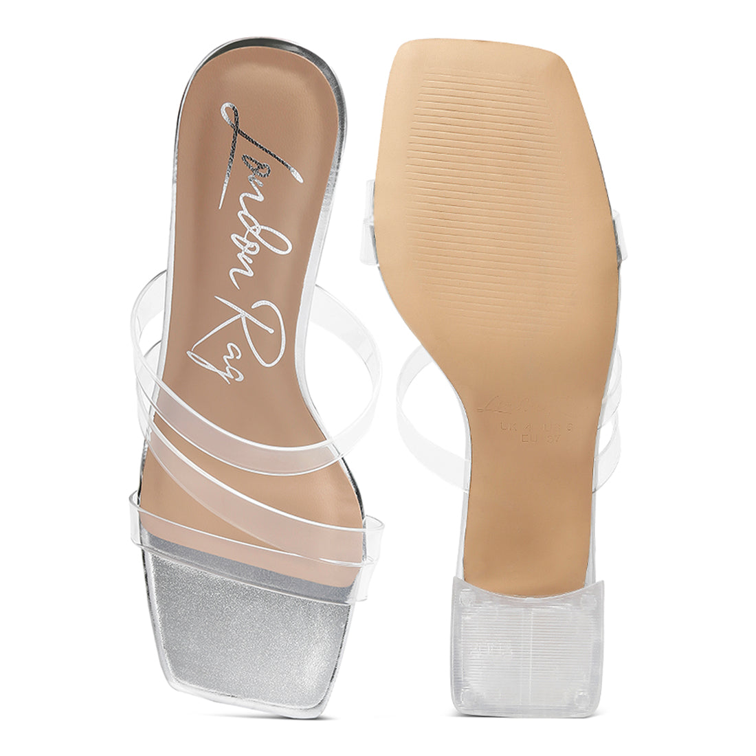 chartz multiple straps clear heel sandals#color_silver