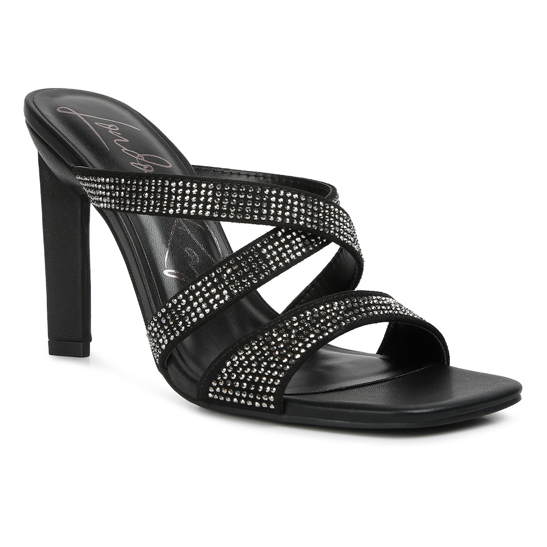 wapit rhinestone embellished straps sandals#color_black