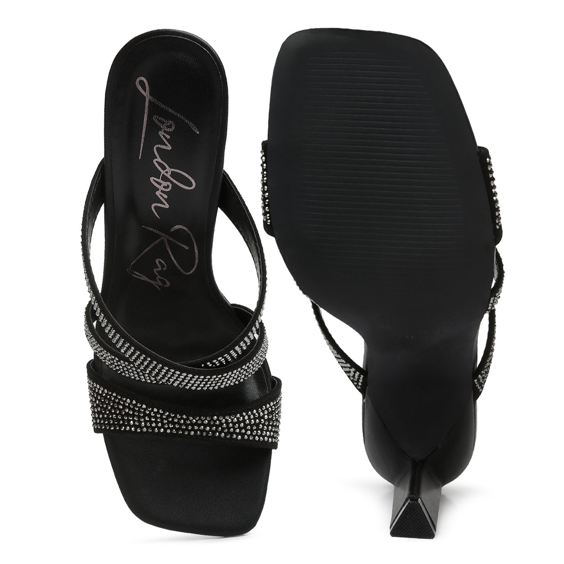 wapit rhinestone embellished straps sandals#color_black